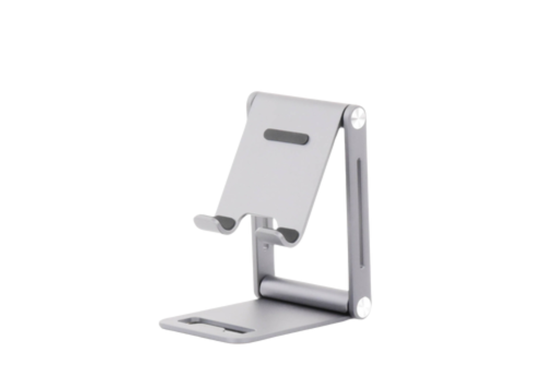 Soporte para Teléfono Celular de Aluminio | Angulo Ajustable | Amplia Compatibilidad con dispositivos de 4.7'' a 7.9'' | Antideslizante | Antiarañazos | Plegable | Color Gris.