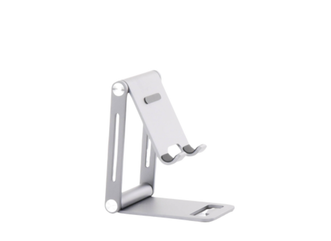 Soporte para Teléfono Celular de Aluminio | Angulo Ajustable | Amplia Compatibilidad con dispositivos de 4.7'' a 7.9'' | Antideslizante | Antiarañazos | Plegable | Color Gris.